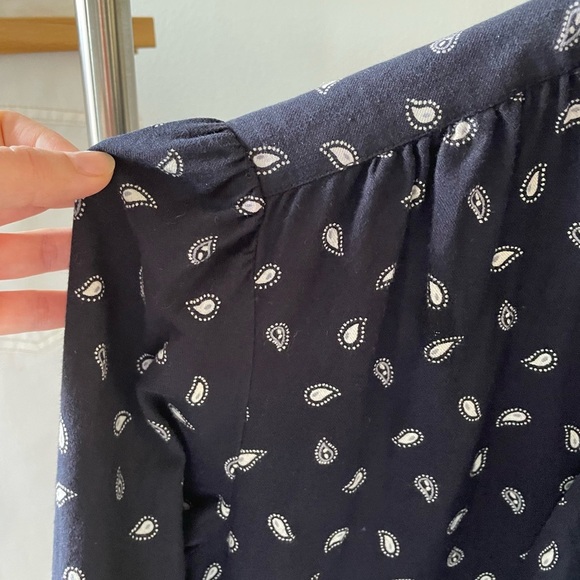 Ports Vintage Lg Sleeve Paisley Cotton + Wool Blouse Navy White Gray Sz 6 - Picture 5 of 12